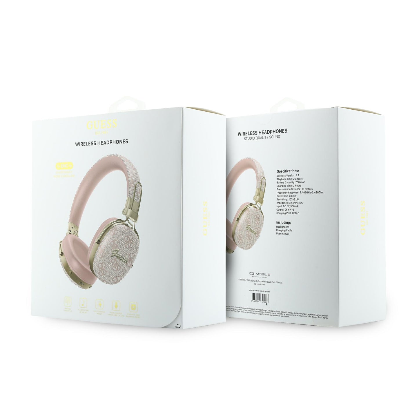 Ασύρματα ακουστικά Bluetooth Guess Metal 4G Script Logo, A2DP, Ροζ