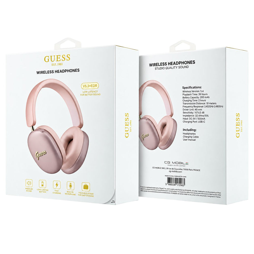 Ακουστικά Bluetooth Guess Metal Script Logo, A2DP, Ροζ