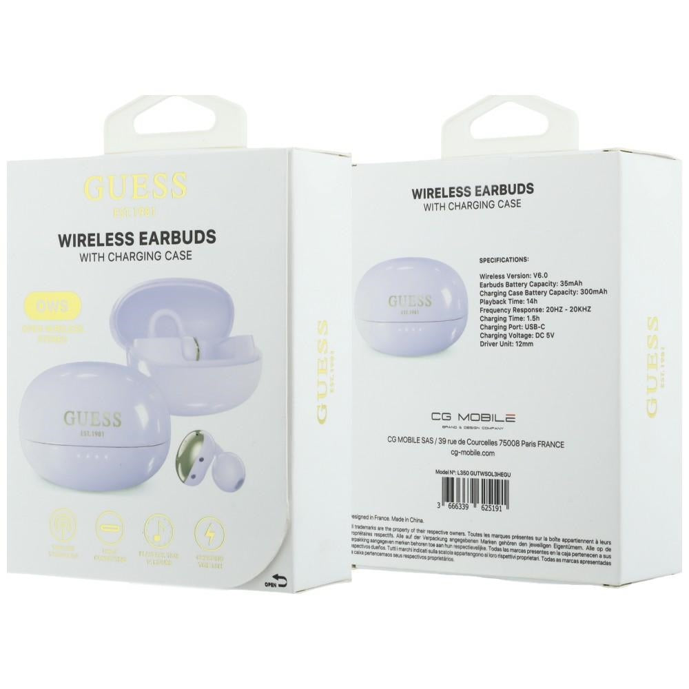Handsfree Bluetooth Guess Μεταλλικό Φινίρισμα Ηλεκτροπλασμένα Μέρη Κλασικό, TWS, Μωβ