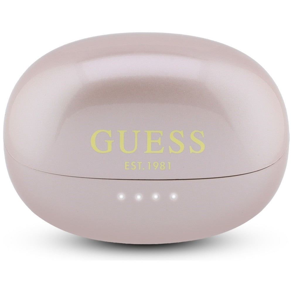 Handsfree Bluetooth Guess Μεταλλικό Φινίρισμα Ηλεκτροπλασμένα Μέρη Κλασικό, TWS, Ροζ