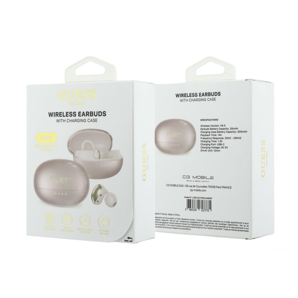 Handsfree Bluetooth Guess Μεταλλικό Φινίρισμα Ηλεκτροπλασμένα Μέρη Κλασικό, TWS, Ροζ