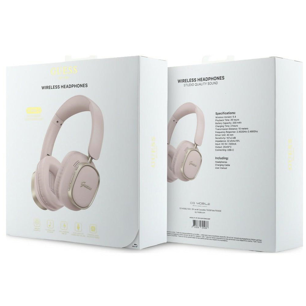 Ασύρματα ακουστικά Bluetooth Guess Rectangle Metal Script, A2DP, Ροζ