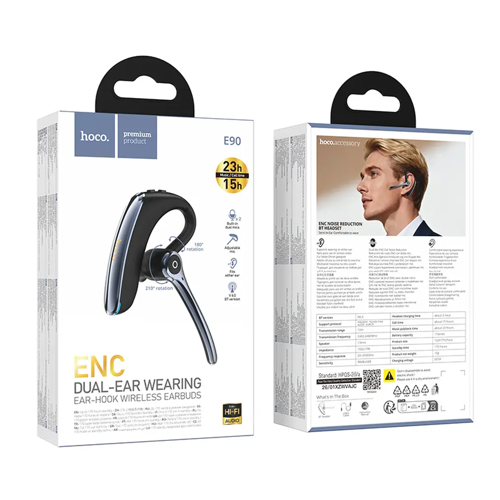 Bluetooth Handsfree HOCO E90, A2DP, Black
