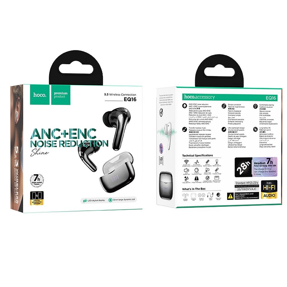 HOCO EQ16 Bluetooth Handsfree, TWS, ANC, Black