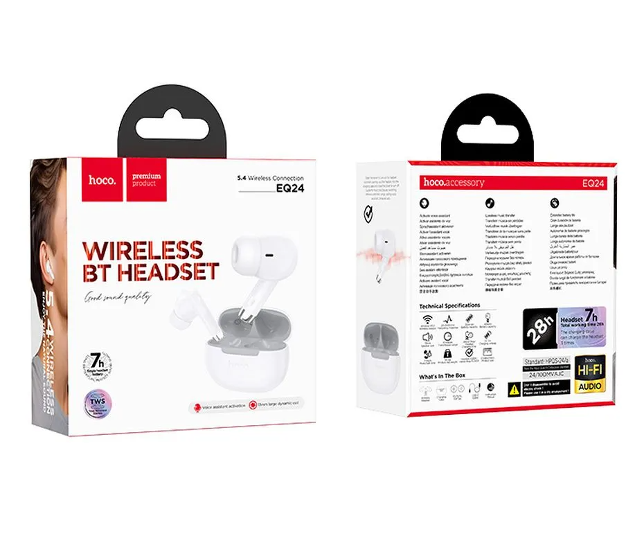 Handsfree Bluetooth HOCO EQ24, TWS, Λευκό