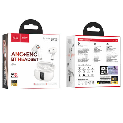 Handsfree Bluetooth HOCO EQ26, TWS, ANC, Λευκό
