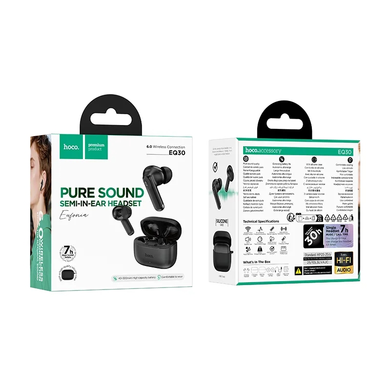 Handsfree Bluetooth HOCO EQ30, TWS, Μαύρο