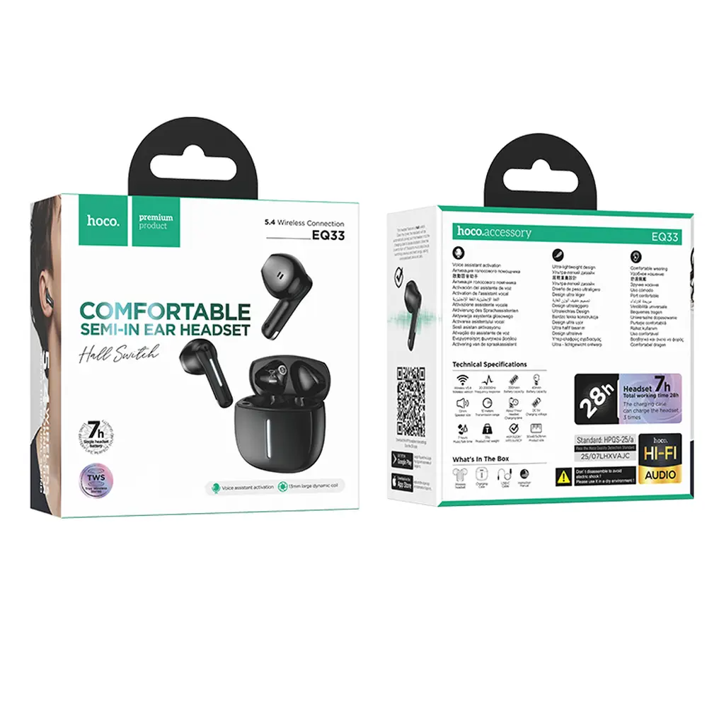 Bluetooth Handsfree HOCO EQ33, TWS, Black