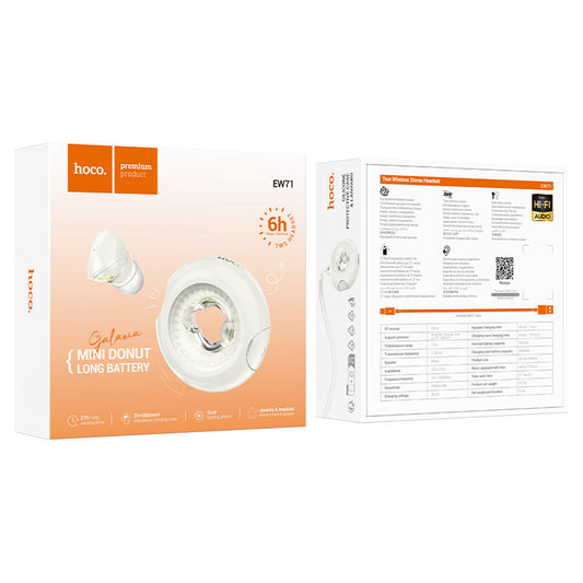 Bluetooth Handsfree Bluetooth HOCO EW71 Mini Donut, TWS, Λευκό