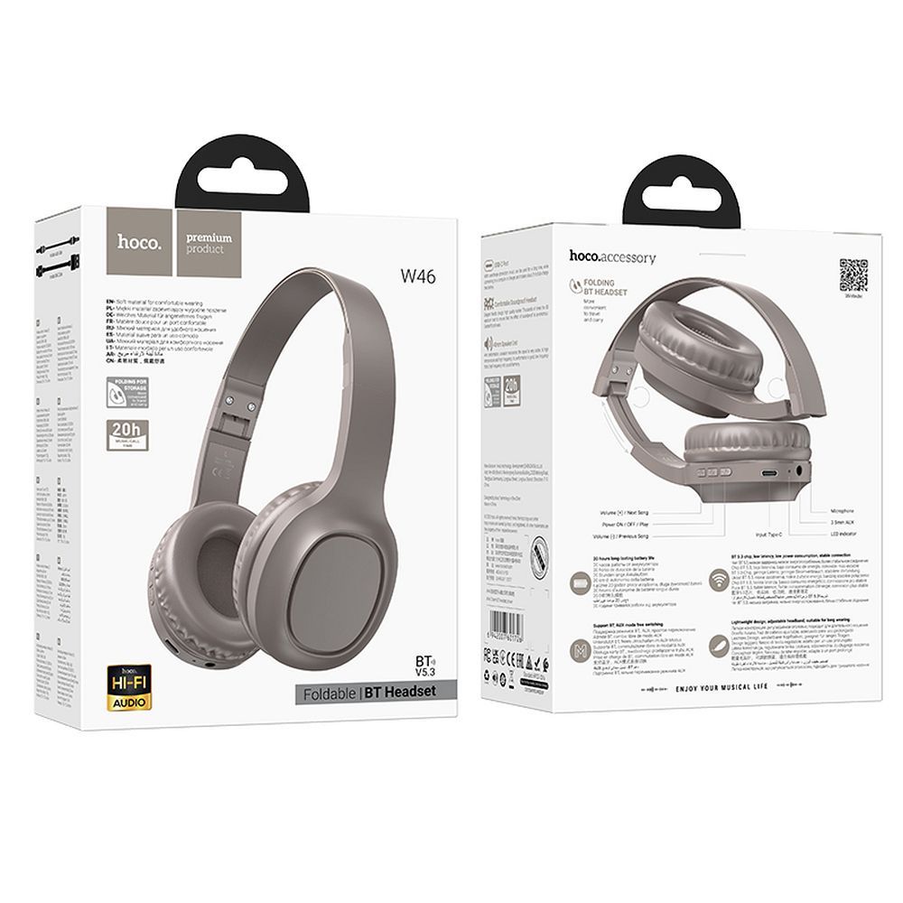 Ασύρματο ακουστικό Bluetooth HOCO W46, A2DP, Καφέ