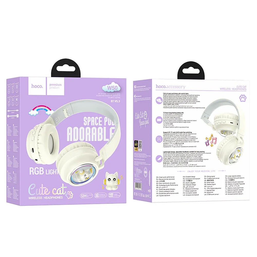 Handsfree Bluetooth HOCO W50 Kids Cute Cat, A2DP, Λευκό