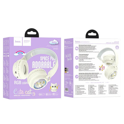Handsfree Bluetooth HOCO W50 Kids Cute Cat, A2DP, Λευκό