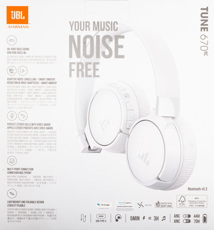 Handsfree Bluetooth JBL Tune 670NC, MultiPoint, A2DP, ANC, Λευκό JBLT670NCWHTAP