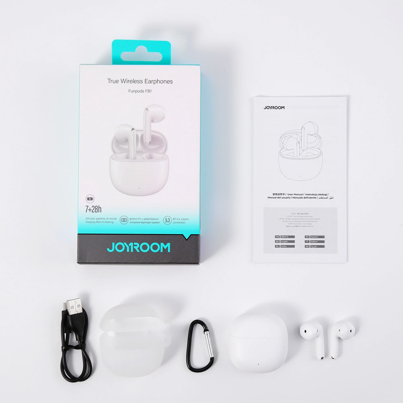 Ασύρματα ακουστικά Bluetooth Joyroom Funpods JR-FB1 Νέα Έκδοση, TWS, Λευκό