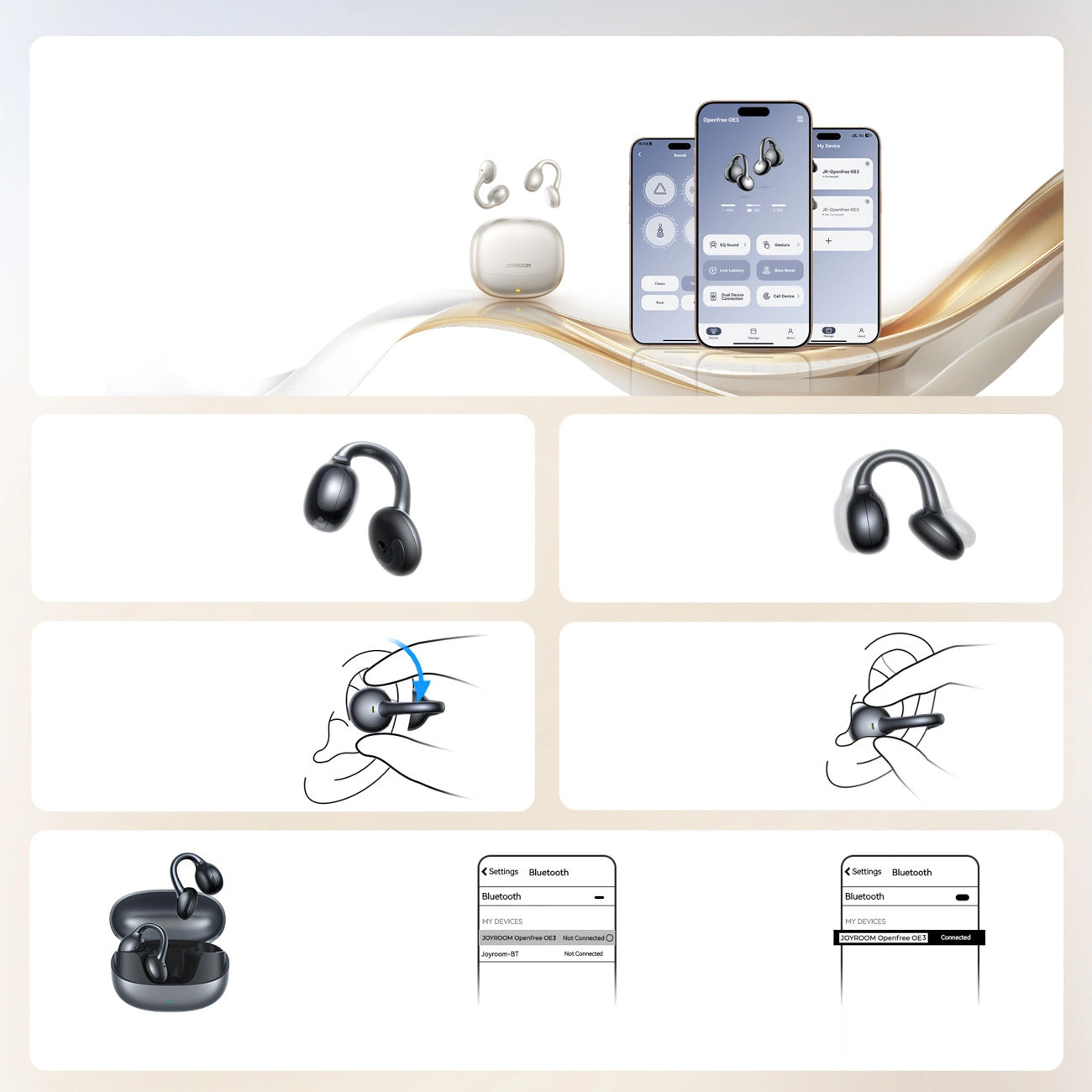 Handsfree Bluetooth Joyroom Openfree JR-OE3, TWS, Ασημί