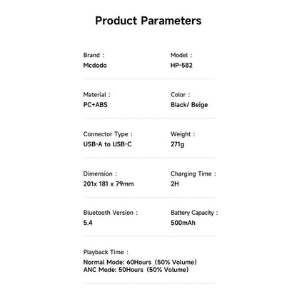 Handsfree Bluetooth McDodo HP-5820 T03, A2DP, ANC, Μαύρο