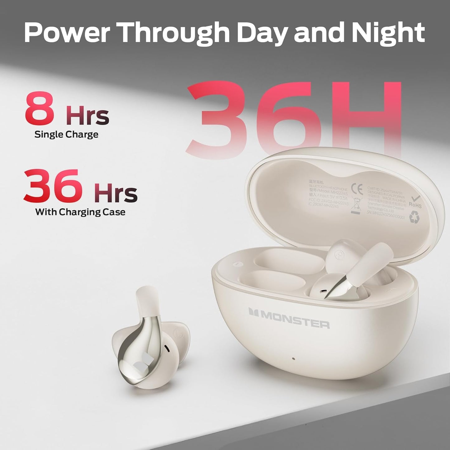 Handsfree Bluetooth Monster AC225, TWS, Light Cream
