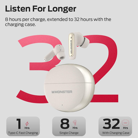 Ασύρματα ακουστικά Bluetooth Monster N-Lite 310, TWS, Ανοιχτό Κρεμ