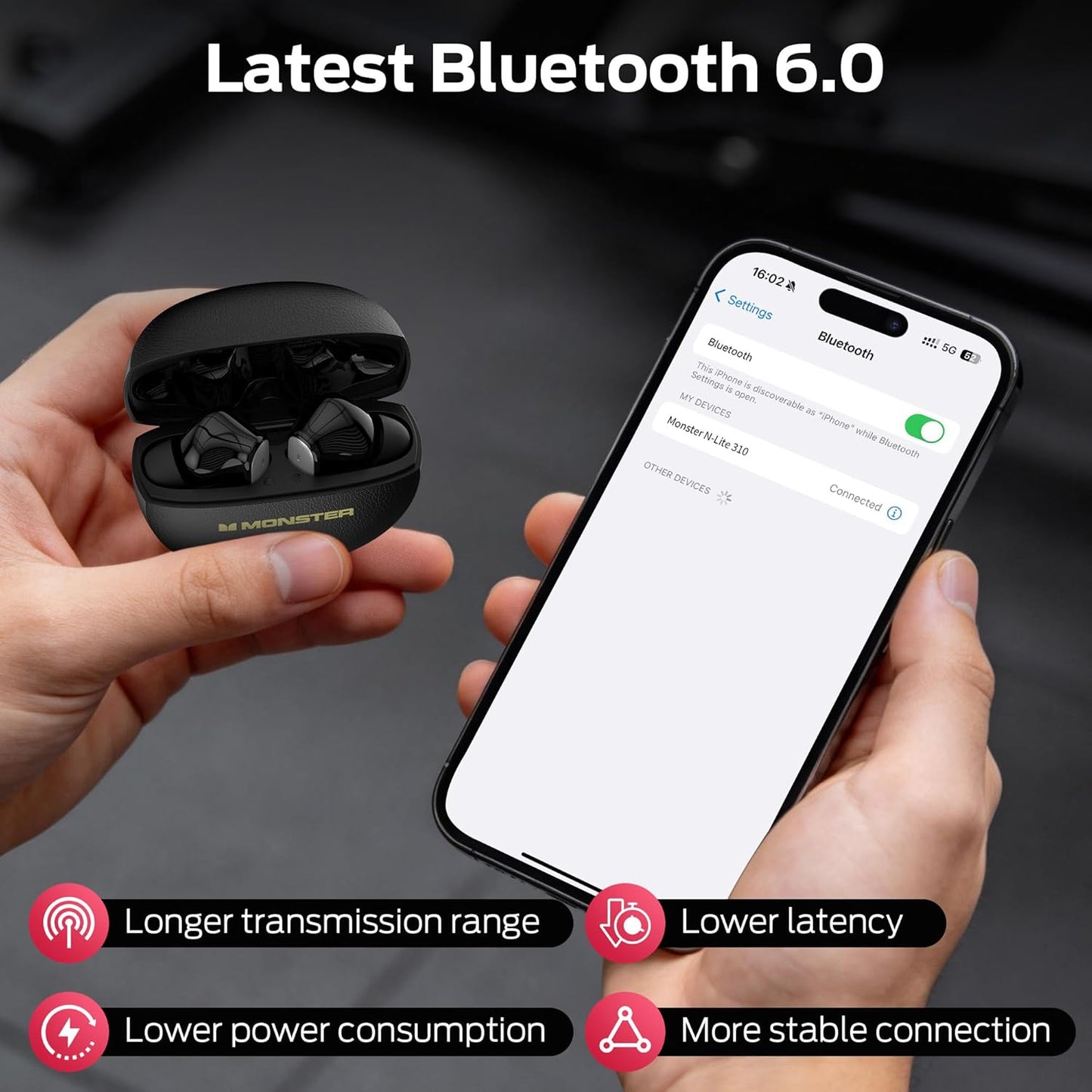 Ασύρματα ακουστικά Bluetooth Monster N-Lite 310, TWS, Μαύρο