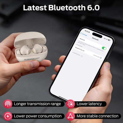 Ασύρματα ακουστικά Bluetooth Monster N-Lite 310, TWS, Ανοιχτό Κρεμ