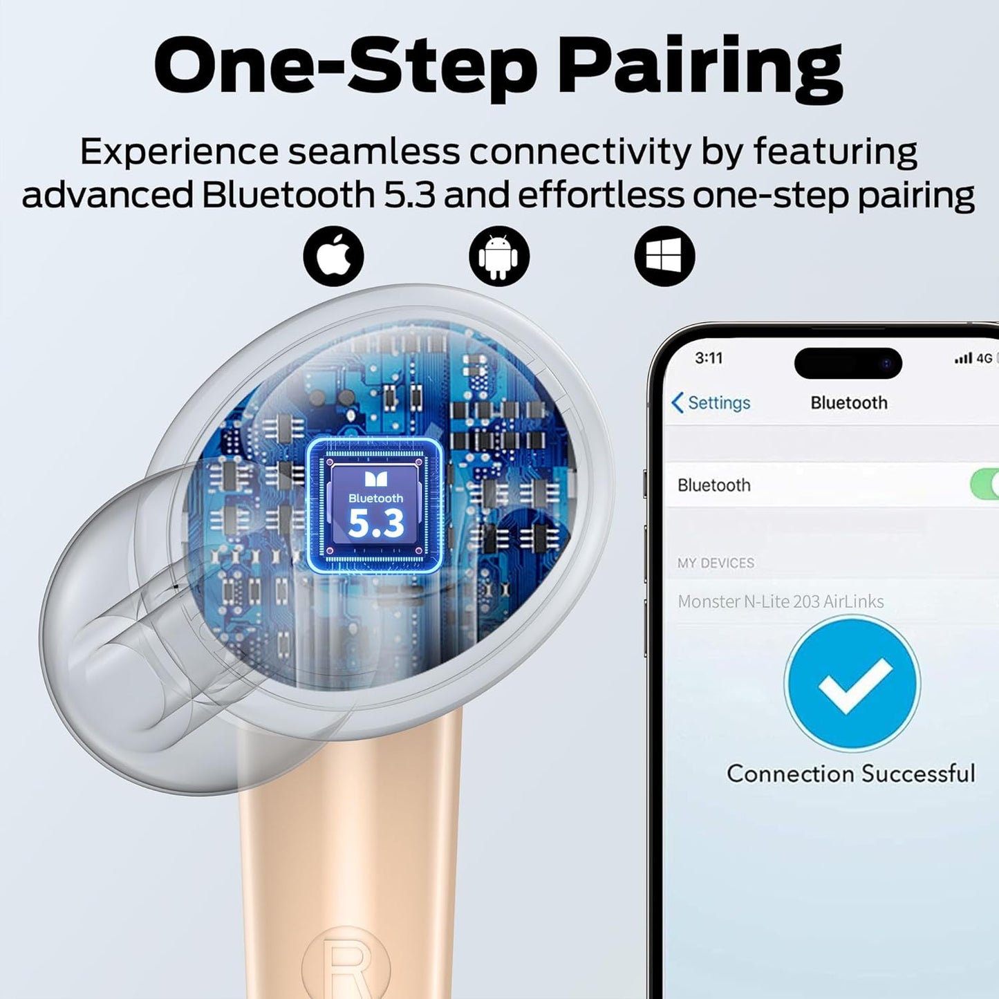 Ασύρματα ακουστικά Bluetooth Monster N-Lite 203 AirLinks, TWS, Χρυσό