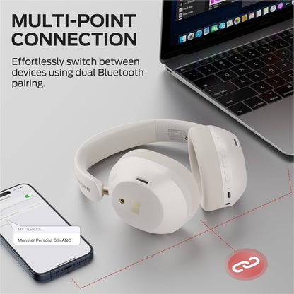 Ασύρματο ακουστικό Bluetooth Monster Persona 6th, MultiPoint, A2DP, ANC, Λευκό
