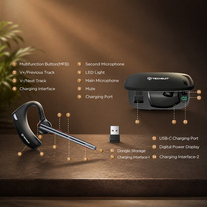 Techsuit SoundForce Pro G10 Bluetooth Call Center Headset, A2DP, Black