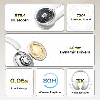 Handsfree Bluetooth UGREEN HiTune Max 2 HP205, MultiPoint, A2DP, ANC, Μαύρο