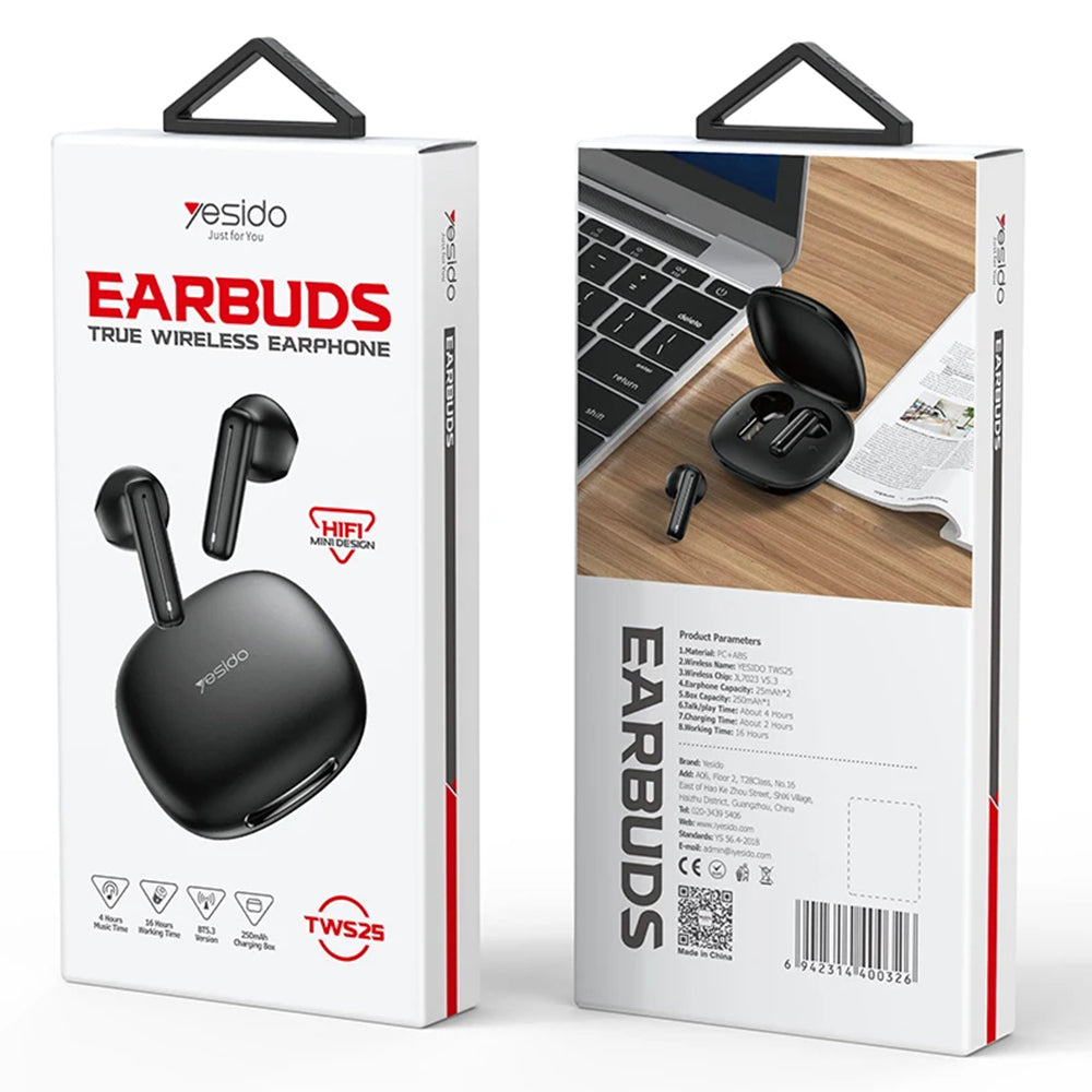 Handsfree Bluetooth Yesido TWS25, TWS, Μαύρο