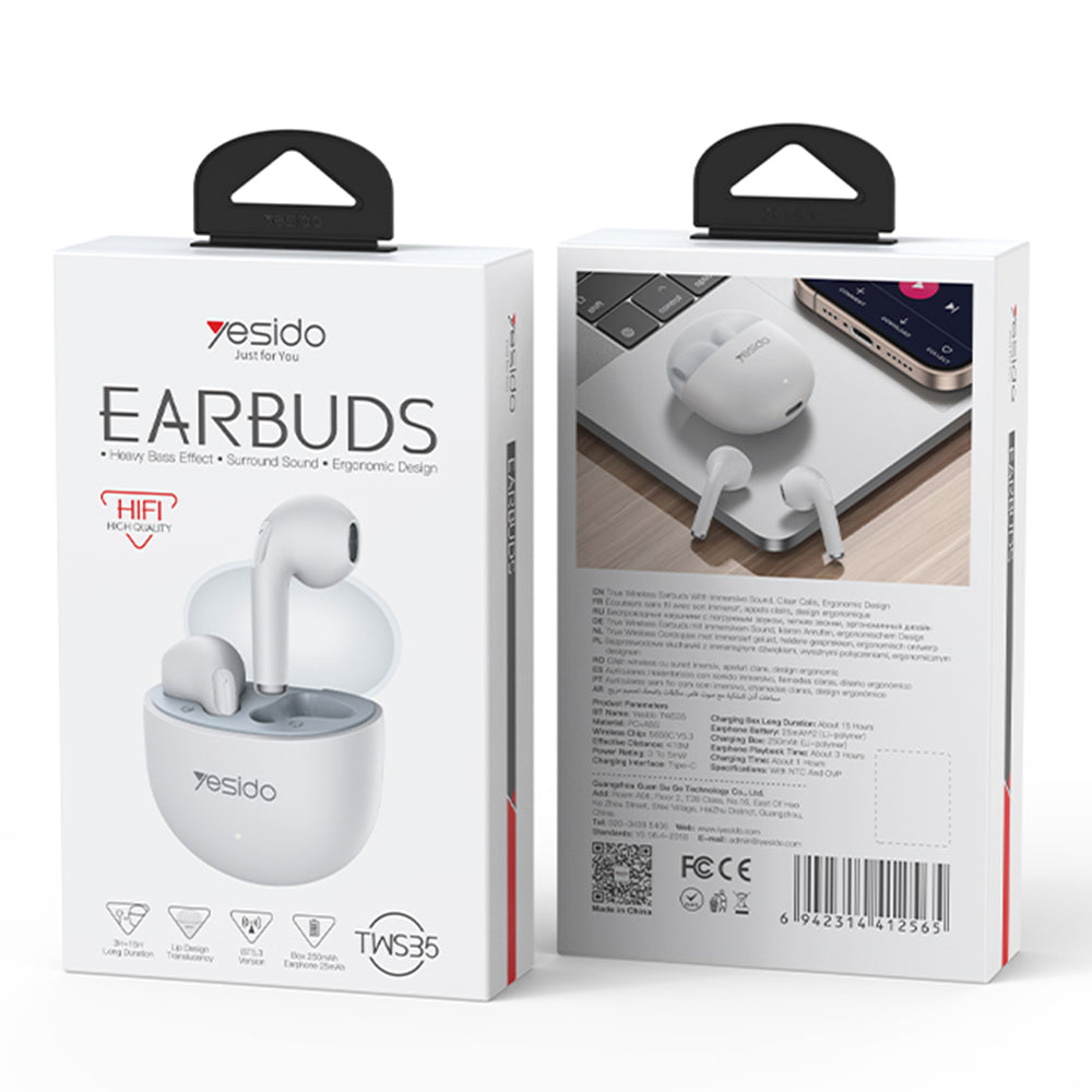 Handsfree Bluetooth Yesido TWS35, TWS, Λευκό