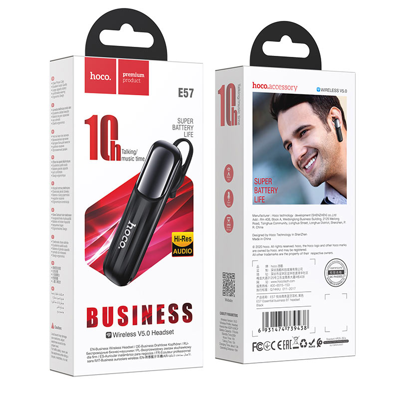 Bluetooth Handsfree HOCO E57, A2DP, Black