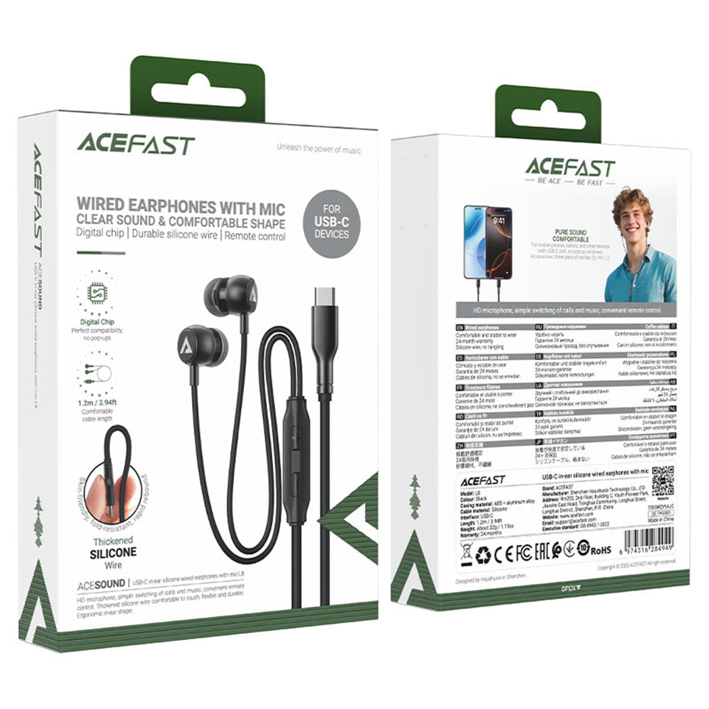 Handsfree USB-C Acefast L8, 1.2m, Γκρι