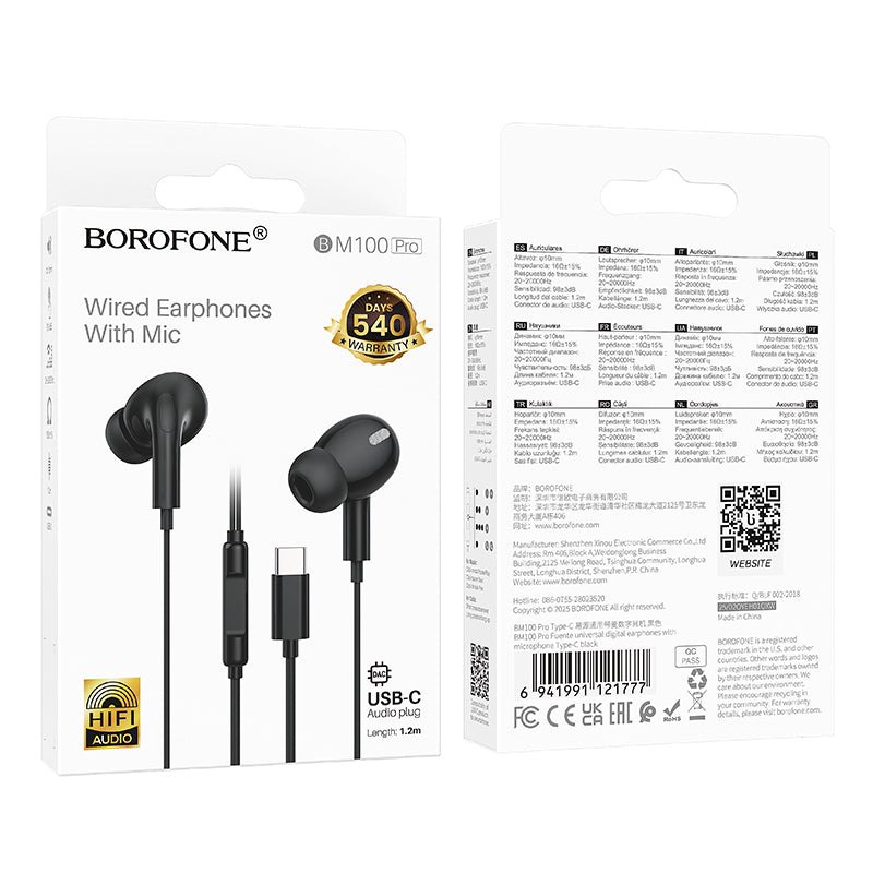 Handsfree USB-C Borofone BM100 Pro Fuente, Μαύρο