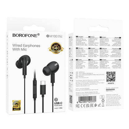 Handsfree USB-C Borofone BM100 Pro Fuente, Μαύρο