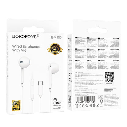 Handsfree USB-C Borofone BM100 Fuente, White