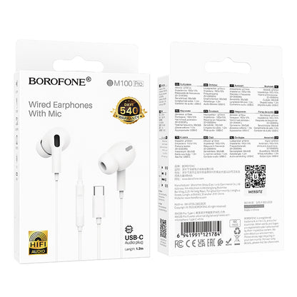 Handsfree USB-C Borofone BM100 Pro Fuente, Λευκό