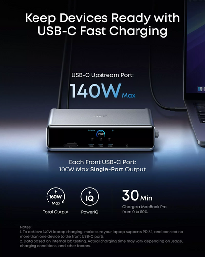 Πολυλειτουργικός Hub Anker Prime, 3 x USB-A - 4 x USB-C - 1 x Display Port - 2 x HDMI - 1 x Jack 3.5mm - 1 x RJ45 - 1 x SD - 1 x microSD, Γκρι A83B33A1