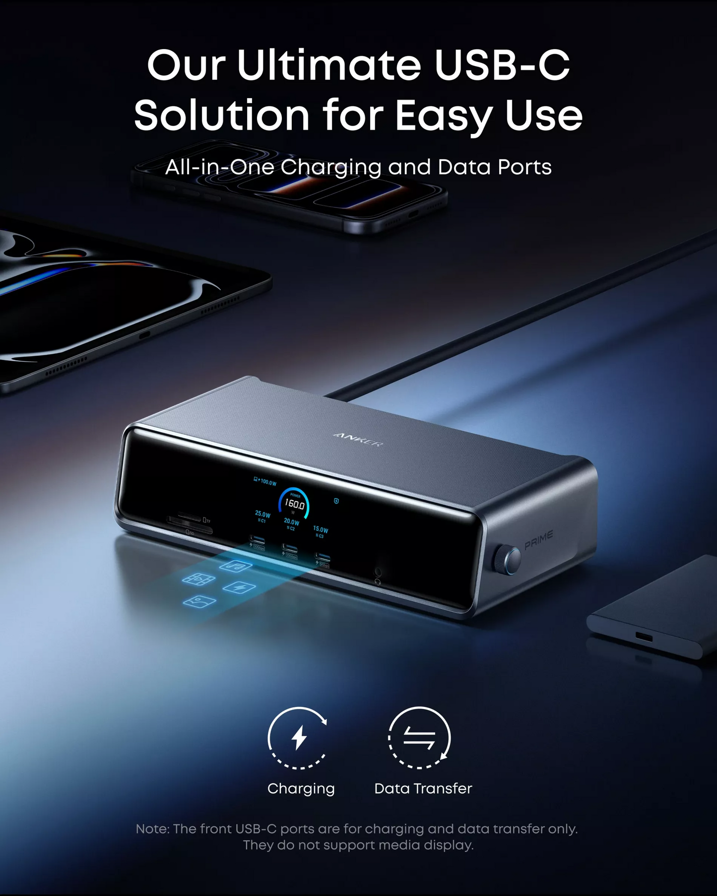 Πολυλειτουργικός Hub Anker Prime, 3 x USB-A - 4 x USB-C - 1 x Display Port - 2 x HDMI - 1 x Jack 3.5mm - 1 x RJ45 - 1 x SD - 1 x microSD, Γκρι A83B33A1