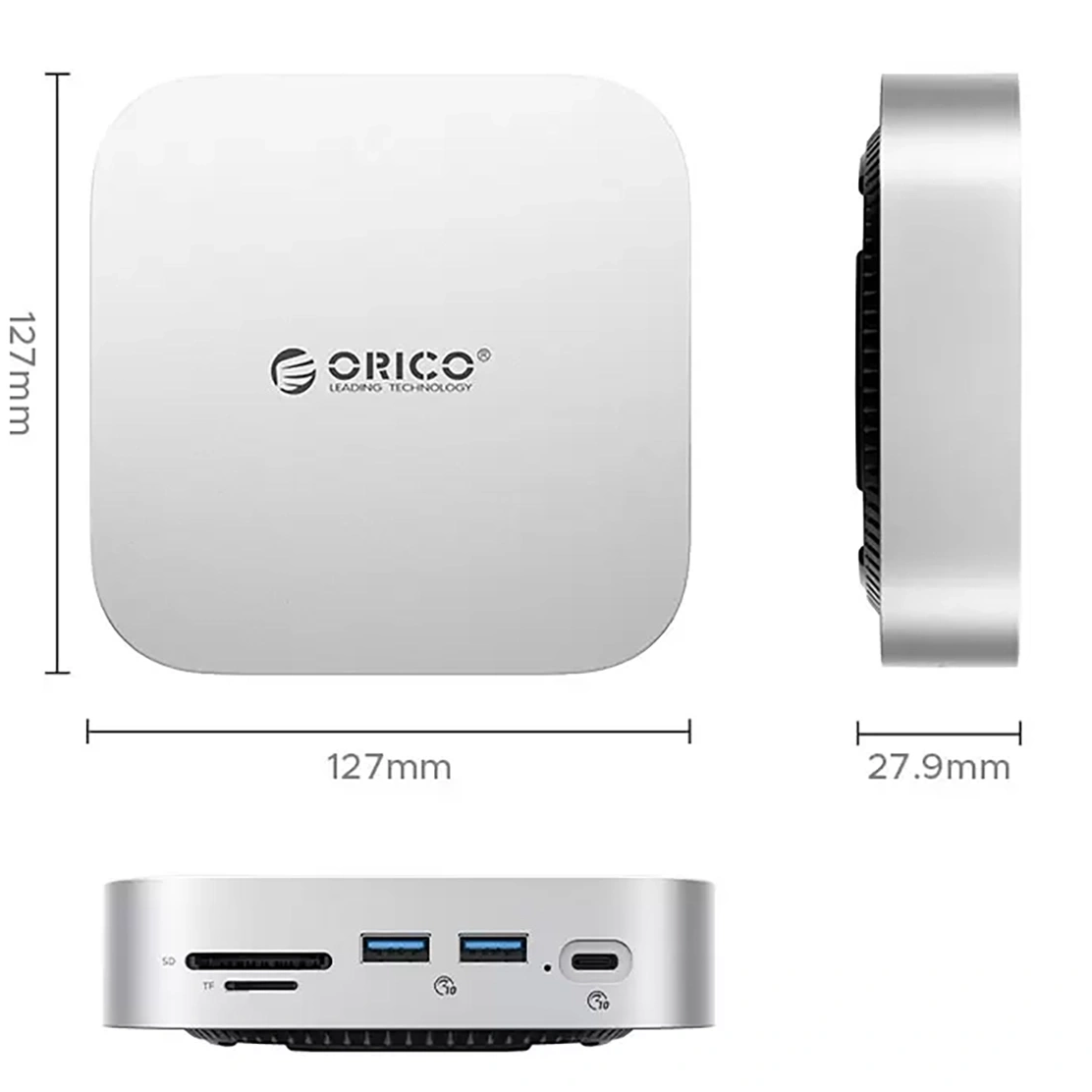 Orico MiniLink M48PR Multifunctional Hub for Apple Mac Mini M4, 9in1, Silver