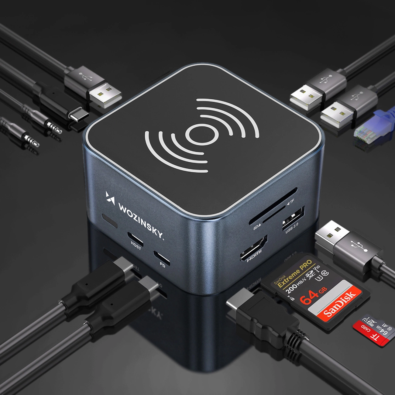 Hub Πολλαπλών Λειτουργιών WZK WHBC09Y8S, 12σε1, Γκρι