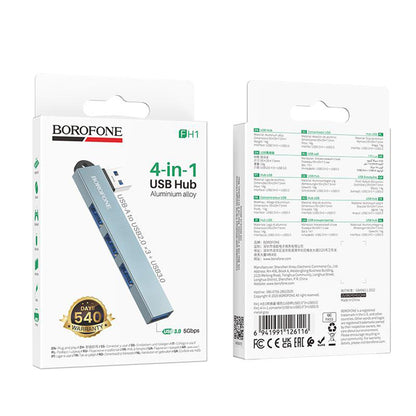 USB Hub Borofone FH1, 4σε1, Γκρι