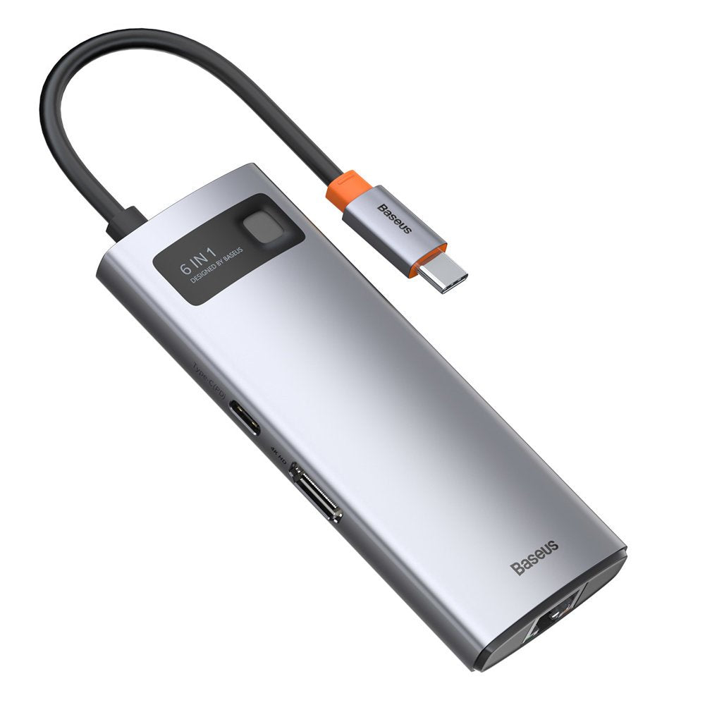 Hub USB-C Baseus Metal Gleam, 3 x USB-A 3.0 - 1 x USB-C - 1 x HDMI - 1 x RJ45, Γκρι CAHUB-CW0G