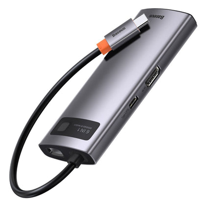 Hub USB-C Baseus Metal Gleam, 3 x USB-A 3.0 - 1 x USB-C - 1 x HDMI - 1 x RJ45, Γκρι CAHUB-CW0G