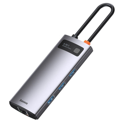 Hub USB-C Baseus Metal Gleam, 3 x USB-A 3.0 - 1 x USB-C - 1 x HDMI - 1 x RJ45, Γκρι CAHUB-CW0G
