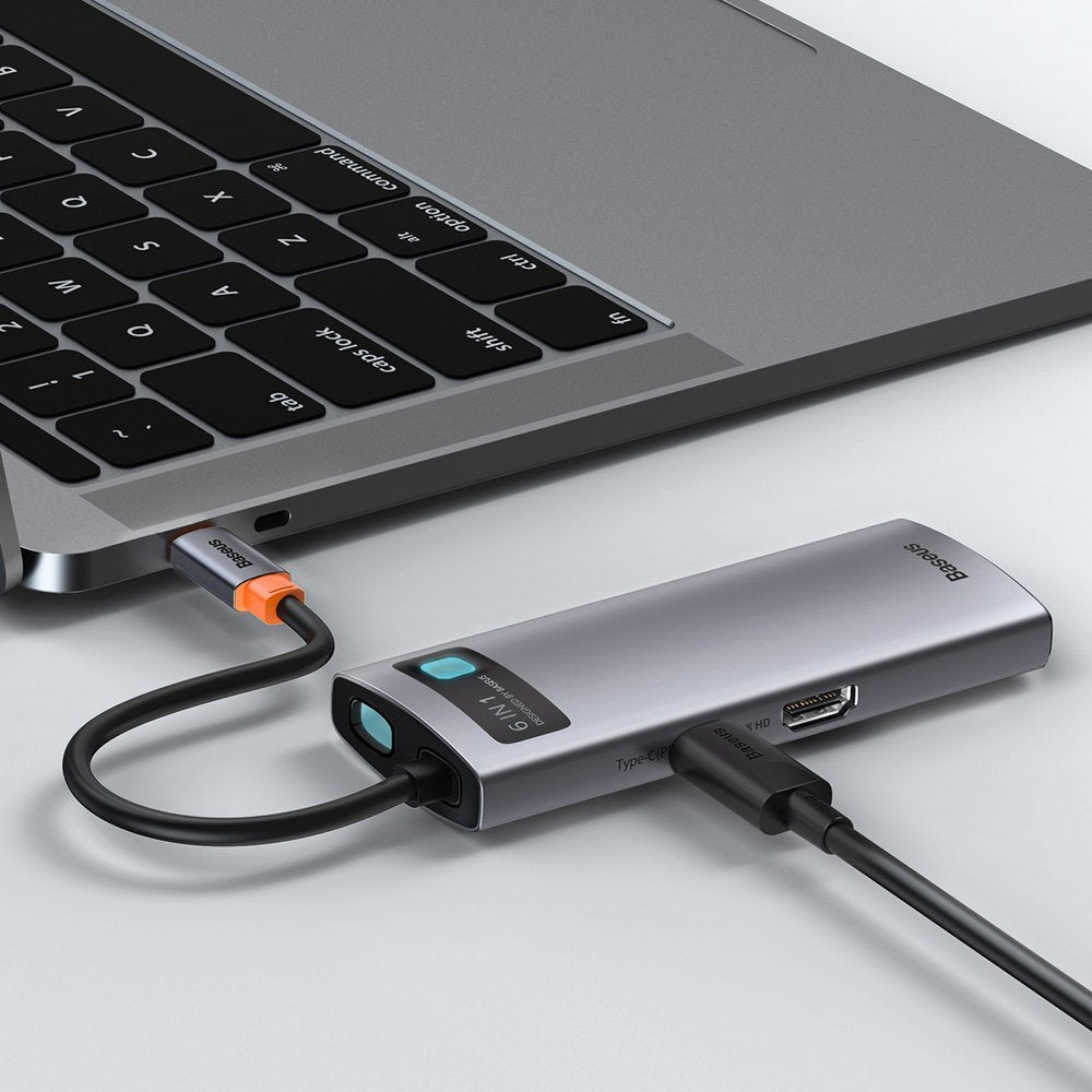Hub USB-C Baseus Metal Gleam, 3 x USB-A 3.0 - 1 x USB-C - 1 x HDMI - 1 x RJ45, Γκρι CAHUB-CW0G