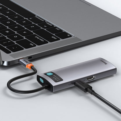 Hub USB-C Baseus Metal Gleam, 3 x USB-A 3.0 - 1 x USB-C - 1 x HDMI - 1 x RJ45, Γκρι CAHUB-CW0G
