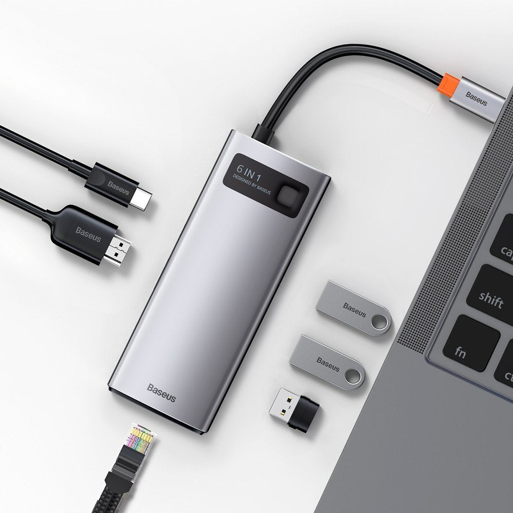 Hub USB-C Baseus Metal Gleam, 3 x USB-A 3.0 - 1 x USB-C - 1 x HDMI - 1 x RJ45, Γκρι CAHUB-CW0G