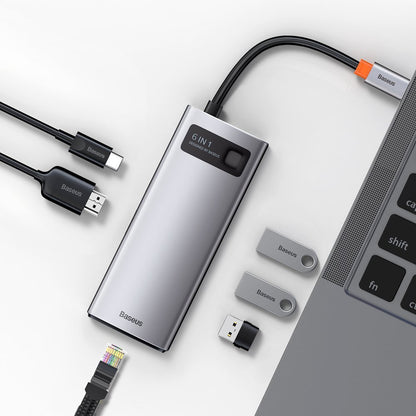 Hub USB-C Baseus Metal Gleam, 3 x USB-A 3.0 - 1 x USB-C - 1 x HDMI - 1 x RJ45, Γκρι CAHUB-CW0G
