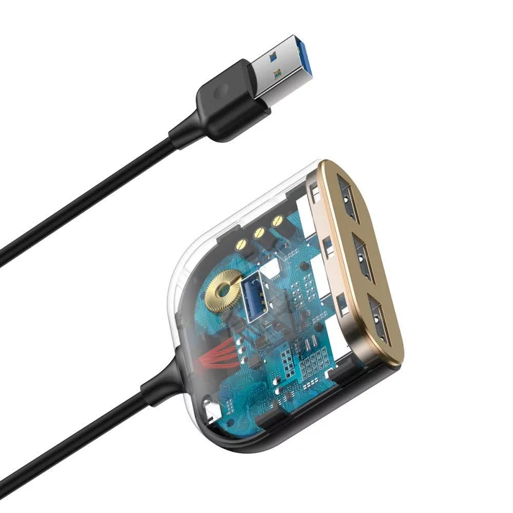 Hub USB Baseus Square, 1 x USB-A 3.0 - 3 x USB-A, Μαύρο CAHUB-AY01