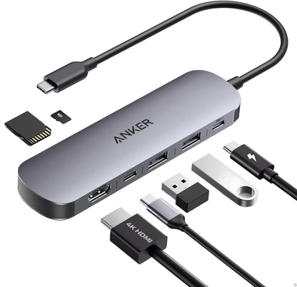 Hub USB-C Anker, 2 x USB-A 3.0 - 2 x USB-C - 1 x HDMI - 1 x SD - 1 x microSD, Γκρι A83D2HA1